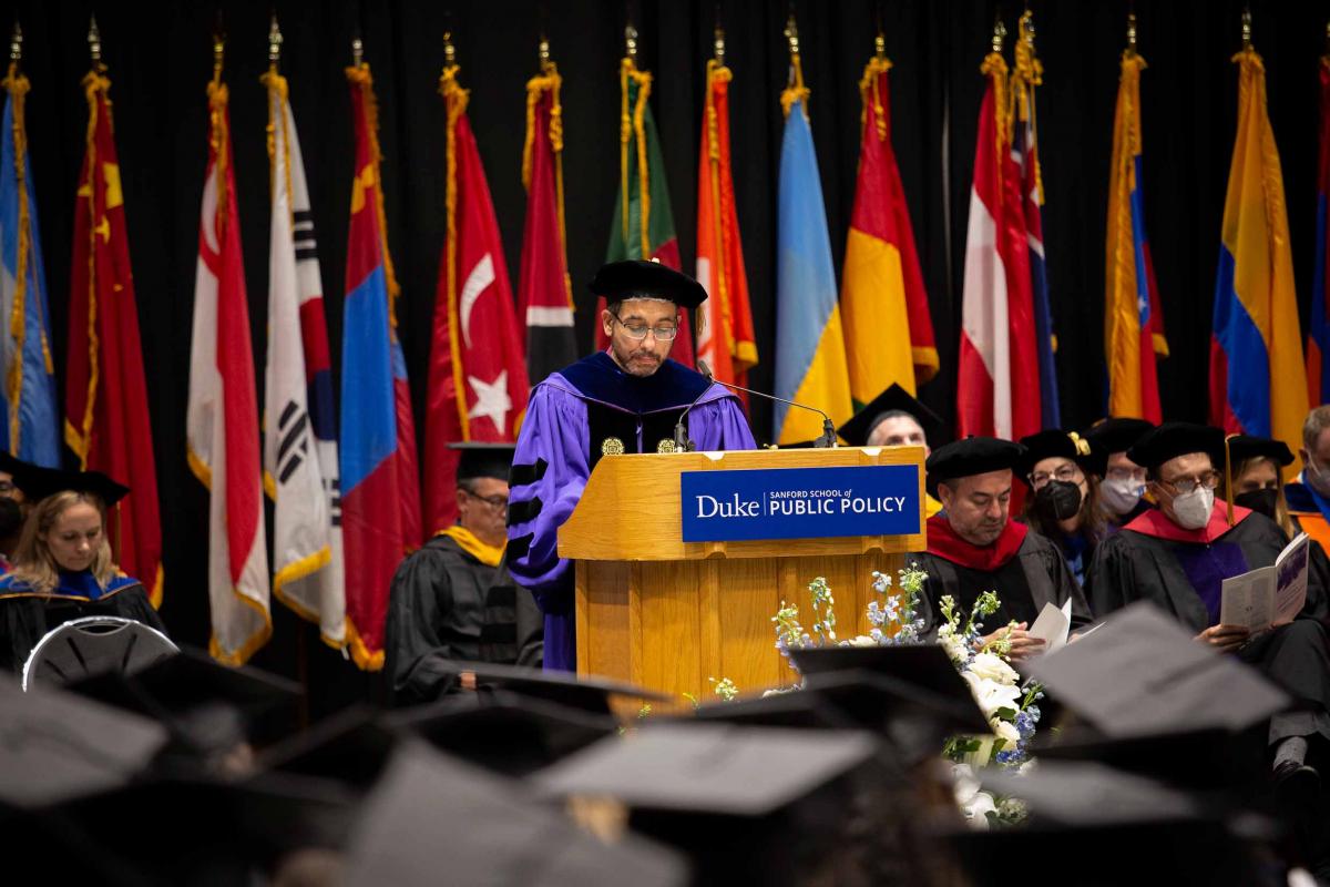 Speaker at podium during graduation
