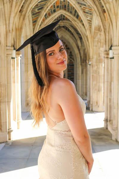 Woman wearing graduation cap