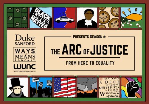 quilt with Black lives matters, images from American history. The ARC of Justice, From Here to Equality