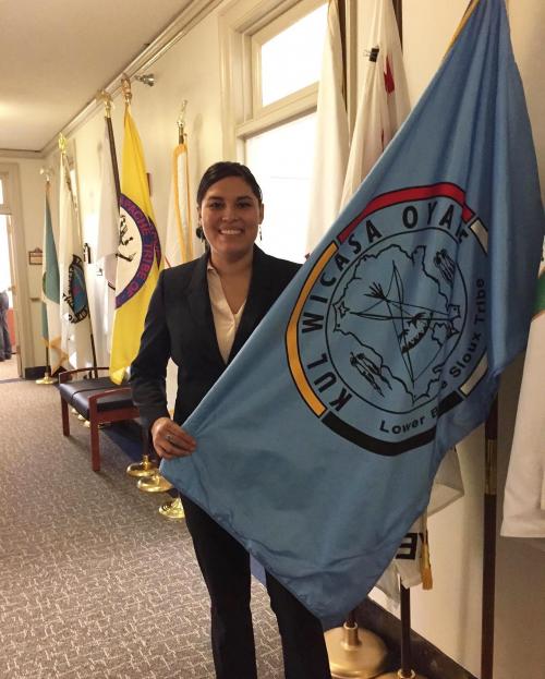Begay-Donominque MPP'15 in the hallway outside of the office of the Assistant Secretary of Indian Affairs in Washington, DC.