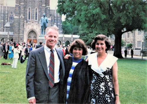 Lisa Lawson PPS'89 with her parents at Duke graduation